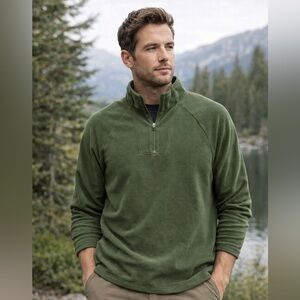 Eddie Bauer Olive Green 1/4 Zip Fleece Pullover Size M